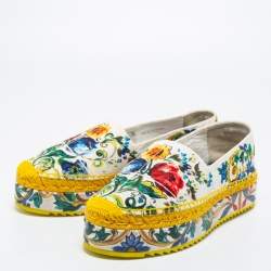 Pre Owned Dolce & Gabbana Multicolor Print Canvas Platform Espadrille Flats Size 40