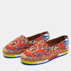 Pre Owned Dolce & Gabbana Multicolor Print Canvas Platform Espadrille Flats Size 40