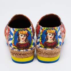 Pre Owned Dolce & Gabbana Multicolor Print Canvas Platform Espadrille Flats Size 40
