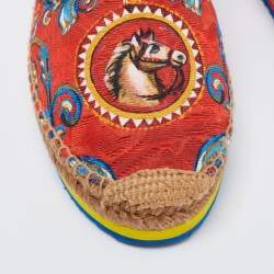 Pre Owned Dolce & Gabbana Multicolor Print Canvas Platform Espadrille Flats Size 40
