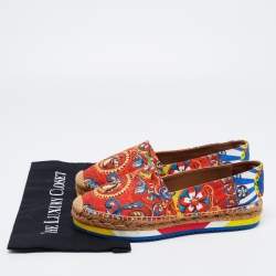 Pre Owned Dolce & Gabbana Multicolor Print Canvas Platform Espadrille Flats Size 40
