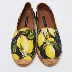 Dolce & Gabbana Multicolor Lemon Print Fabric Platform Espadrille Flats Size 40