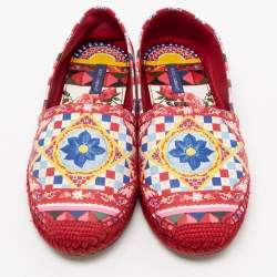 Pre Owned Dolce & Gabbana Multicolor Floral Print Leather Espadrille Flats Size 40