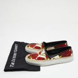 Pre Owned Dolce & Gabbana White Floral Print Canvas Slip on Sneakers Size 40