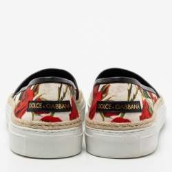 Pre Owned Dolce & Gabbana White Floral Print Canvas Slip on Sneakers Size 40