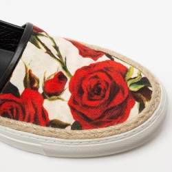 Pre Owned Dolce & Gabbana White Floral Print Canvas Slip on Sneakers Size 40