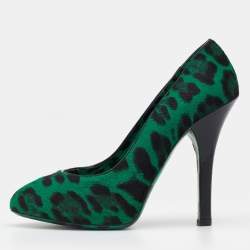 Dolce & Gabbana Green/Black Leopard Print Calf Hair Pumps Size 36.5