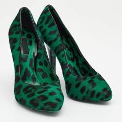 Dolce & Gabbana Green/Black Leopard Print Calf Hair Pumps Size 36.5