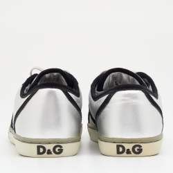 Pre Owned Dolce & Gabbana Silver Leather Low Top  Sneakers Size 39