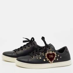Pre Owned حذاء رياضي دولتشي أند غابانا دي جي قلب جلد أسود بعنق منخفض مقاس 38