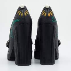 Pre Owned Dolce & Gabbana Black Leather Edna Hand Printed Block Heel Loafer Pumps Size 36