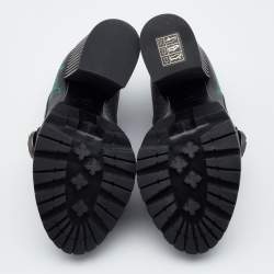 Pre Owned Dolce & Gabbana Black Leather Edna Hand Printed Block Heel Loafer Pumps Size 36