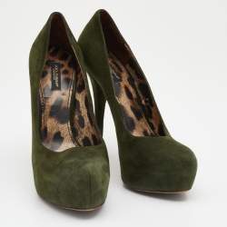 Dolce & Gabbana Green Suede Platform Pumps Size 38