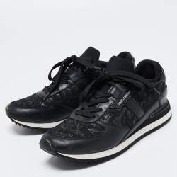 Pre Owned Dolce & Gabbana Black Leather And Lace Sneakers Size 38