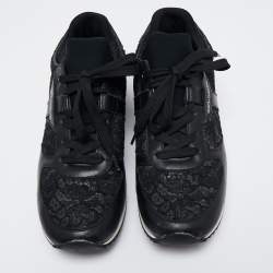 Pre Owned Dolce & Gabbana Black Leather And Lace Sneakers Size 38