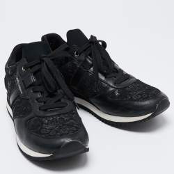 Pre Owned Dolce & Gabbana Black Leather And Lace Sneakers Size 38