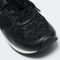 Pre Owned Dolce & Gabbana Black Leather And Lace Sneakers Size 38
