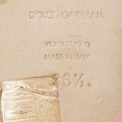 Pre Owned Dolce & Gabbana Silver Lizard Embossed Leather Flat Slides Size 36.5