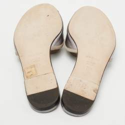 Pre Owned Dolce & Gabbana Silver Lizard Embossed Leather Flat Slides Size 36.5