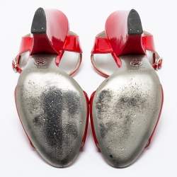 Pre Owned Dolce & Gabbana Red Patent Leather Block Heel Ankle Strap Sandals Size 39