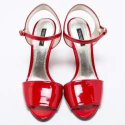 Pre Owned Dolce & Gabbana Red Patent Leather Block Heel Ankle Strap Sandals Size 39
