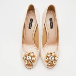 Pre Owned Dolce & Gabbana Light Pink Satin Crystal Embellished Peep Toe Pumps Size 39