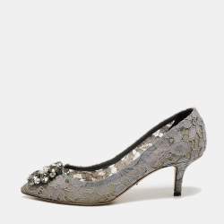 Pre Owned Dolce & Gabbana Grey Lace Bellucci Pumps Size 35.5