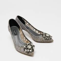 Pre Owned Dolce & Gabbana Grey Lace Bellucci Pumps Size 35.5