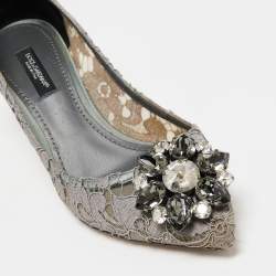 Pre Owned Dolce & Gabbana Grey Lace Bellucci Pumps Size 35.5