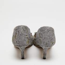 Pre Owned Dolce & Gabbana Grey Lace Bellucci Pumps Size 35.5
