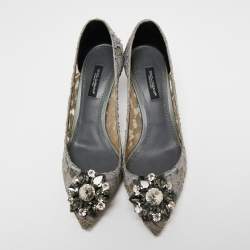 Pre Owned Dolce & Gabbana Grey Lace Bellucci Pumps Size 35.5