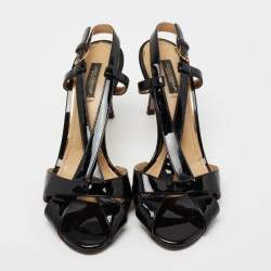 Pre Owned Dolce & Gabbana Black Patent Leather Ankle Strap Sandals Size 39