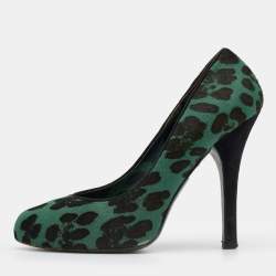 Dolce & Gabbana Green/Black Leopard Print Calf Hair Platform Pumps Size 37