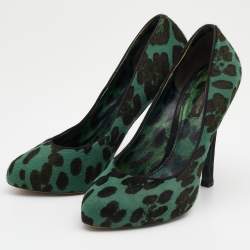 Dolce & Gabbana Green/Black Leopard Print Calf Hair Platform Pumps Size 37