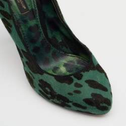 Dolce & Gabbana Green/Black Leopard Print Calf Hair Platform Pumps Size 37