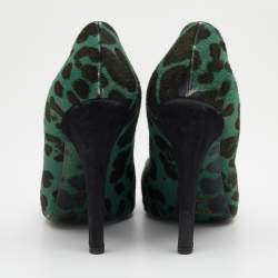 Dolce & Gabbana Green/Black Leopard Print Calf Hair Platform Pumps Size 37