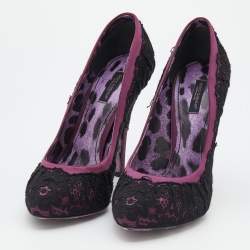 Dolce & Gabbana Purple/Black Lace And Satin Platform Pumps Size 39