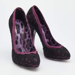 Dolce & Gabbana Purple/Black Lace And Satin Platform Pumps Size 39