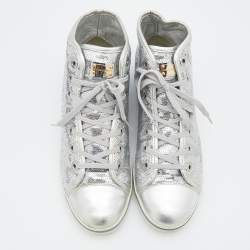 Pre Owned Dolce & Gabbana Metallic Silver Sequins Leather High Top Sneakers Size 40
