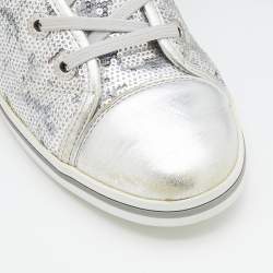 Pre Owned Dolce & Gabbana Metallic Silver Sequins Leather High Top Sneakers Size 40