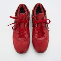 مملوكة مسبقًا Dolce & Gabbana Red Leather And Leopard Print Calf Hair Sneakers Size 37.5