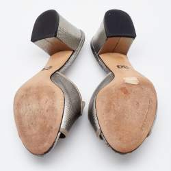 Pre Owned Dolce & Gabbana Silver Lizard Embossed Leather Block Heel Slide Sandals Size 39.5