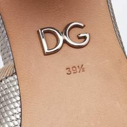 Pre Owned Dolce & Gabbana Silver Lizard Embossed Leather Block Heel Slide Sandals Size 39.5