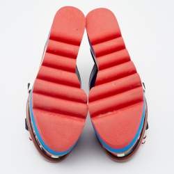 Pre Owned Dolce & Gabbana Blue/Cream Patent Leather Embellished Double Platform Wedge Sandals Size 38