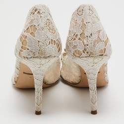 Pre Owned Dolce & Gabbana White Lace Crystal Embellished Bellucci Pointed Toe Pumps Size 40
