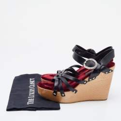 Pre Owned Dolce & Gabbana Black Leather Platform Wedge Ankle Strap Sandals Size 39