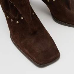 Pre Owned Dolce & Gabbana Brown Suede Embellished Knee Length Boots Size 38.5