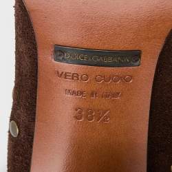 Pre Owned Dolce & Gabbana Brown Suede Embellished Knee Length Boots Size 38.5