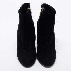 Pre Owned Dolce & Gabbana Black Suede Jewel Heel Ankle Boots Size 37