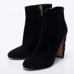 Pre Owned Dolce & Gabbana Black Suede Jewel Heel Ankle Boots Size 37